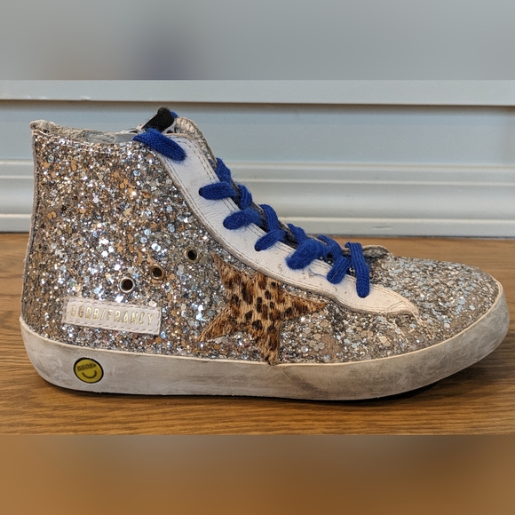 Golden Goose Francy Classic Glittered Silver High Top Sneakers sz 33 US kids 1.5